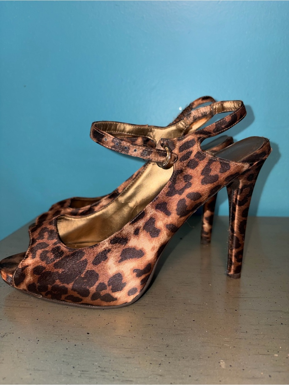 Leopard Print Peep-Toe High Heel Slingbacks